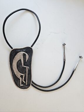 Massive Native American Navajo Silver Kokopelli Bolo Tie Modern Abstract MCM